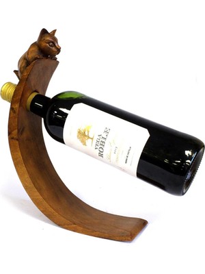 Miamantra Kedili Ahşap Şaraplık / Şişe Standı (34 cm)