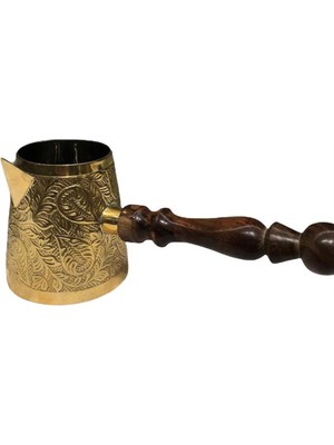 Miamantra Ahşap Kulplu Pirinç Cezve (Altın Rengi)