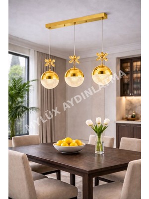 Şeker Yemek Masası Ledli 3lü Avize -Parlak ve Zarif Aydınlatma Deneyimi Yatak Odası-Hol-Salon