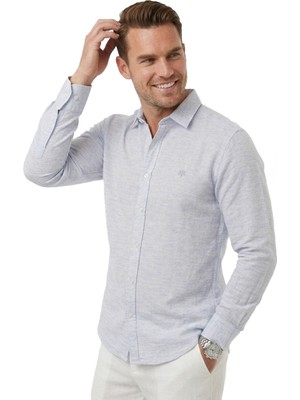 Rizzup Mavi Slim Fit Çizgili %100 Pamuk Erkek Gömlek – Nefes Alan Şık Günlük Gömlek 2602626