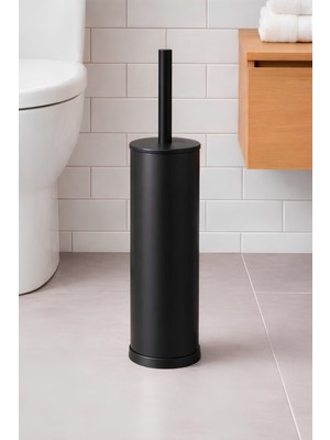 Sas Metal Tuvalet Fırçası - Modern Banyo Klozet Fırça Takımı - Kapaklı Tasarım Titan Siyah 7000