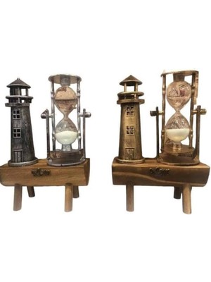 Deniz Feneri Kum Saati Ahşap Görünümlü Vintage Tarz Biblo Tdms-07