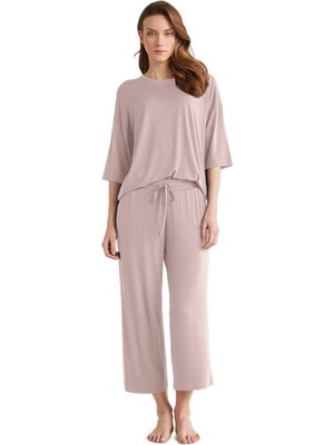 Penye Mood Kadın Pembe Kapri Takım PM9904