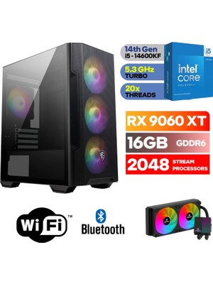 MSI Şafak-Gaming Pc Ddr5-Intel Core I5 14600KF-RX 9060XT 16GB- 16 GB Ddr5 Ram-1 Tb Nvme M.2 5000 4000-240MM Sıvı SOGUTMA-WİN11PRO