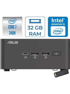 Asus Nuc 15 Pro Tall Kit Intel Core 7-240H 5.2ghz Up 32GB Ddr5 1tb SSD Intel® Graphics Freedos Mini Masaüstü Bilgisayar RNUC15CRHC700002F13+ZETTAUSBBELLEK