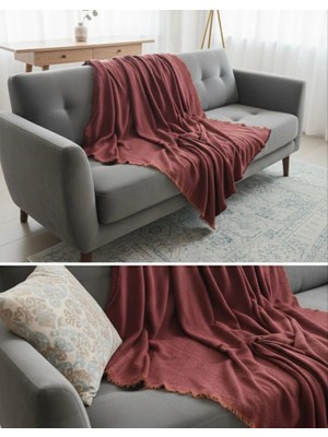 Luwino Home İnce Yapılı Saçaklı Koyu Kiremit Rengi  Çok Amaçlı Koltuk Örtüsü,tv Şalı 170*210 cm
