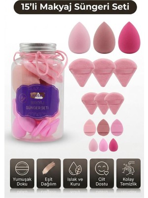 MUJGAN Kavanozda 15'li Makyaj Süngeri Seti Pembe Renk