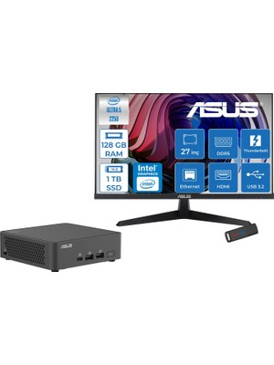 Asus Nuc 15 Pro Slim Kit Intel Core 5-225H 4.9ghz Up 128GB Ddr5 1tb SSD Intel® Graphics Asus 120Hz IPS 27 Inç Fhd Mon. Freedos Mini Masaüstü Bilgisayar RNUC15CRKU50000227F38+ZETTAUSBBELLEK