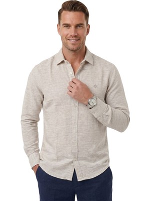 Rizzup Krem Slim Fit Çizgili %100 Pamuk Erkek Gömlek – Nefes Alan Şık Günlük Gömlek 2602626