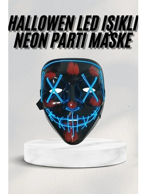 LED Işıklı Neon Maske Cadılar Bayramı Maskesi Korkunç Korku Maskesi Tdms-07