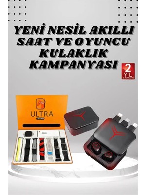 Dijital Göstergeli Powerbank Kablosuz Kulaklık ve 7 Kordonlu Yeni Nesil Akıllı Saat Dokunmatik K