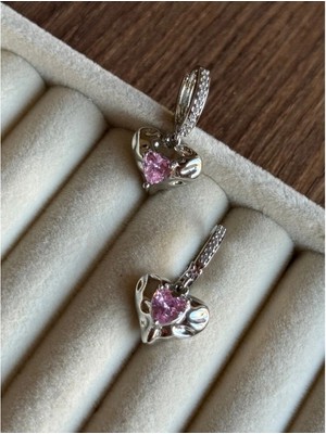 CHERIECHIC Jewels Kalp Pembe Kristal Charm  Zirkon  Küpe