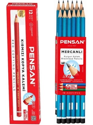 Pensan Mercanlı Kurşun Kalem 12 Adet + 12 Adet Kırmızı Kopya Kalemi