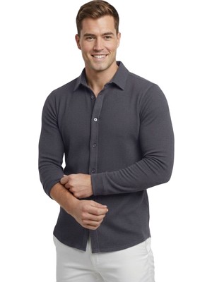 Rizzup Füme Slim Fit Örme Kumaş Likralı Erkek Gömlek – Nefes Alan Esnek ve Modern Tasarım 2602604