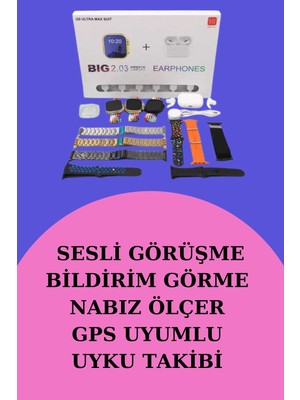 Akıllı Saat Bluetooth Kulaklık Hediyeli Bildirim Görme Sesli Görüşme Çoklu Kordon Tdms-07