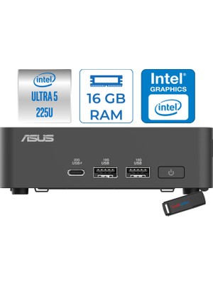 Asus Nuc 15 Pro Slim Kit Intel Core 5-225H 4.9ghz Up 16GB Ddr5 512GB SSD Intel® Graphics WIN11PRO Mini Masaüstü Bilgisayar RNUC15CRKU500002P02+ZETTAUSBBELLEK
