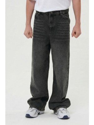 Haykids Erkek Füme Geniş Paça Baggy Alt Giyim Kot Pantolon