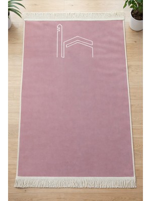 İhvan Online Kabe Işlemeli Lüks Kadife Seccade - Çeyizlik, Hac ve Umre Hediyelik Namazlık - Pembe