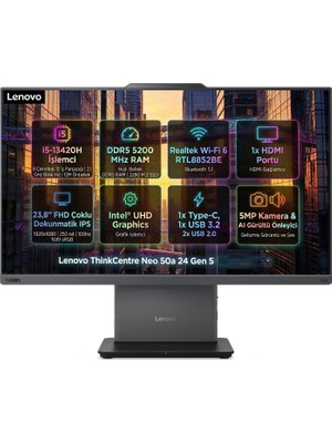 Lenovo Thinkcentre Neo 50A G5 Intel Core I5-13420H 16GB 512GB SSD 23.8" Fhd Dokunmatik Freedos All In One 12SCA0CMTR