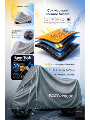 Motobros Motosiklet Brandası Universal Beden Ekstra Kalın Kumaş Su Geçirmez Toz-Güneş Korumalı Motor Brandası