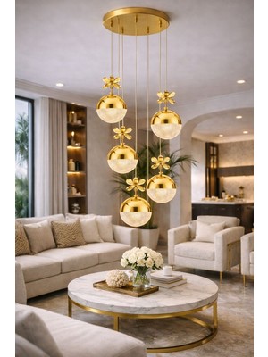 Şeker Gold 5li  Avize 3 Renk - Parlak ve Zarif Aydınlatma Deneyimi Yatak Odası-Hol-Salon