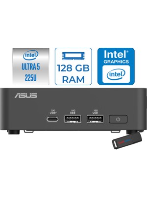 Asus Nuc 15 Pro Slim Kit Intel Core 5-225H 4.9ghz Up 128GB Ddr5 512GB SSD Intel® Graphics WIN11PRO Mini Masaüstü Bilgisayar RNUC15CRKU500002P37+ZETTAUSBBELLEK