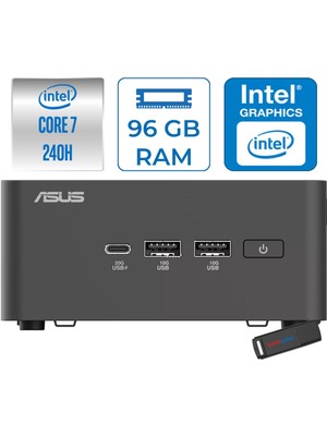 Asus Nuc 15 Pro Tall Kit Intel Core 7-240H 5.2ghz Up 96GB Ddr5 2tb SSD Intel® Graphics Freedos Mini Masaüstü Bilgisayar RNUC15CRHC700002F34+ZETTAUSBBELLEK