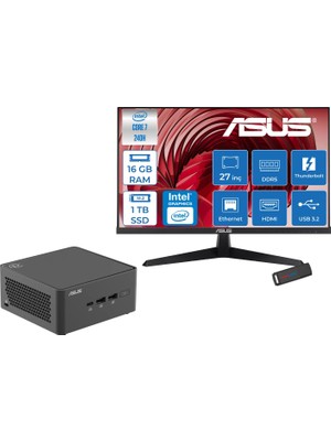 Asus Nuc 15 Pro Tall Kit Intel Core 7-240H 5.2ghz Up 16GB Ddr5 1tb SSD Intel® Graphics Asus 120Hz IPS 27 Inç Fhd Mon. Freedos Mini Masaüstü Bilgisayar RNUC15CRHC70000227F03+ZETTAUSBBELLEK
