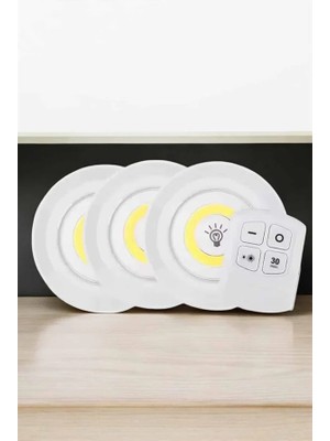 Spot Lamba LED Işık 3'lü Uzaktan Kumandalı Pilli Yapışkanlı Kablosuz Tdms-07