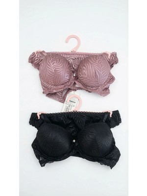 Zi 2 Renk 1 Paket Siyah - Vizon Içi Dolu Sütyen Takımı