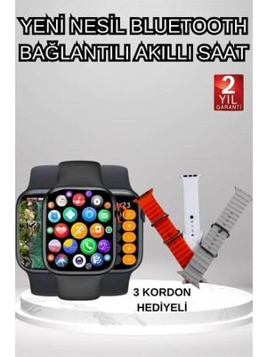 Akıllı Saat Arama Görüşme Bildirim Görme Uyku ve Sağlık Takibi Nabız Ölçer 3 Kordon Hediy