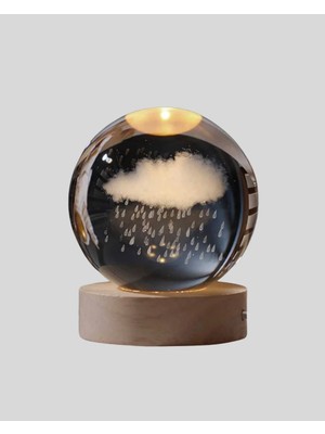 3D Yağmur Bulutu Desenli Kristal Top USB Gece Lambası Ahşap Tabanlı Dekoratif Lamba Tdms-07