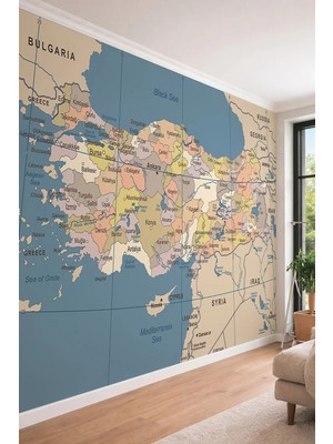 Dreamwall Profesyonel Türkiye Siyasi Haritası - Ofis ve Eğitim Temalı Tekstil Duvar Kağıdı