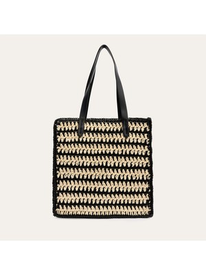 Hasır Örgü Görünümlü Shopper El Çantası