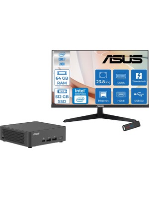 Asus Nuc 15 Pro Slim Kit Intel Core 7-240H 5.2ghz Up 64GB Ddr5 512GB SSD Intel® Graphics Asus 120Hz IPS 23.8 Fhd Mon. Freedos Mini Masaüstü Bilgisayar RNUC15CRKC70000223F22+ZETTAUSBBELLEK
