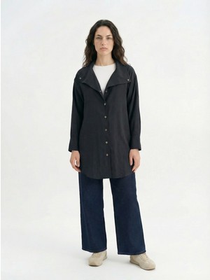 ALLDAY Siyah-Yaka Detay Düğmeli Gömlek