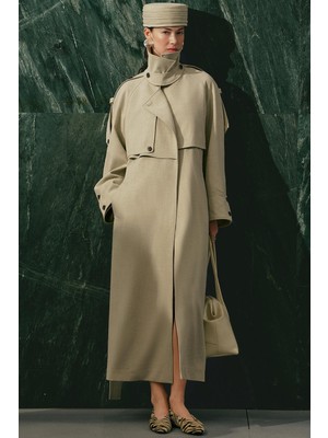 Manuka LIMITED EDITION GENİŞ KOL TRENÇKOT YEŞİL