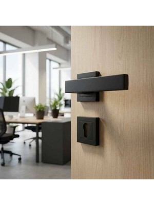 Lama Rozetli Kare Kapı Kolu Oda Siyah