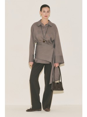 Manuka KEMER DETAYLI ÇİZGİLİ GÖMLEK ANTRASİT