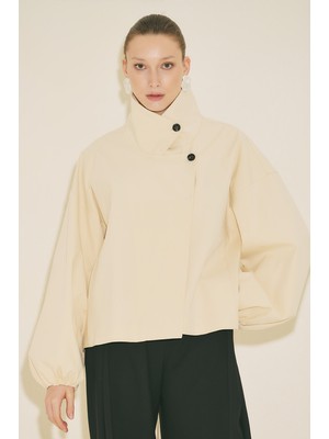 Manuka Melva Geniş Kol Kısa Trençkot Vanilya