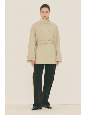 Manuka Yüksek Yaka Kemerli Trençkot Yeşil