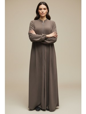 Ece Giyim Kadın Önü Fermuarlı Yanlardan Gizli Cepli Kol Ağzı Lastikli Ince Ferace