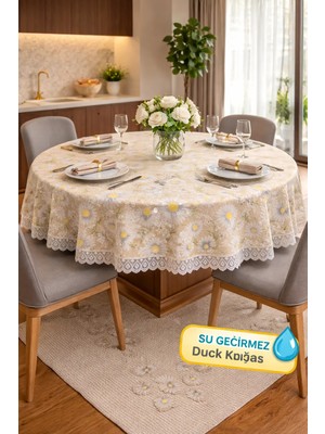 Rona Home Lüks Güpürlü Yuvarlak Masa Örtüsü Şık Desenli, Çeyizlik, Salon ve Mutfak Için Dekoratif Örtü