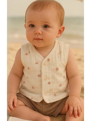 Bistil Bistyle Yelek Çift Taraflı Müslin Starfish Wishes Pembe - Ekru