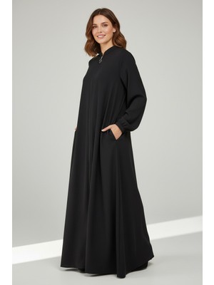 Ece Giyim Kadın Önü Fermuarlı Yanlardan Gizli Cepli Kol Ağzı Lastikli Ince Ferace