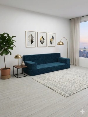 Bakırözü Home Premium Fitilli Kadife Kumaş, Modüler Dinlenme Koltuğu , Yer Yatağı ve Koltuk Takımı - Mavi