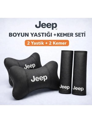 Brtshopping Jeep Logolu Boyun Yastığı ve Emniyet Kemeri Kılıfı Seti 2 Adet Boyun Yastığı + 2 Adet Kemer Yumuşak Deri Araç Içi Konfor Seti