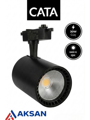 Cata CT-5334 Babil Cob LED Ray Spot Lamba 30W Siyah Kasa (Gün Işığı / Naturel / Beyaz Işık )  (Monofaze Uyumlu) (Raysız)