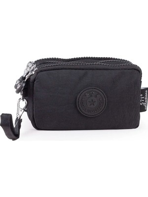 İmaks Krinkıl/klinkır Su Geçirmez 3 Fermuarlı Bilek Askılı Kalemlik Mini Cüzdan El Çantası Siyah 1115KB