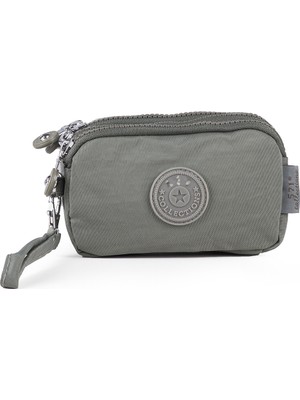 İmaks Krinkıl/klinkır Su Geçirmez 3 Fermuarlı Bilek Askılı Kalemlik Mini Cüzdan El Çantası Gri 1115KB